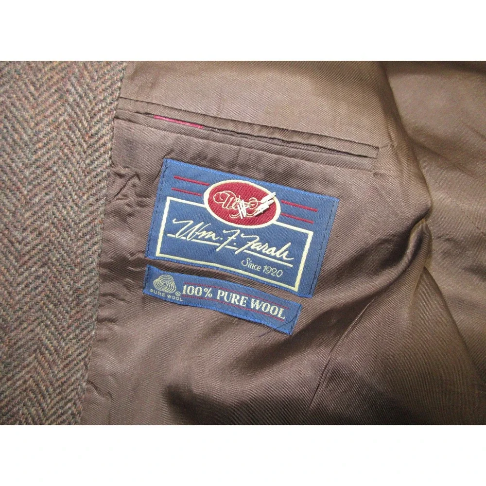 Vintage Wm F Farah Blazer Men Size 46R Herringbone Pure Wool Sport Coat Brown